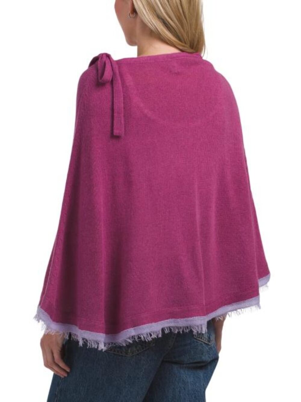 PORTOLANO Wool Blend Poncho With Eyelash Fringes And Bow - Picture 2 of 4